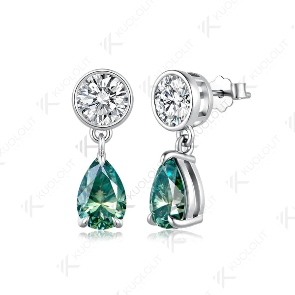 Kuololit 5CTW Cyan Pear Round Cut Moissanite Custom Stud Earrings for Women Solid14K 10K 585 White Gold for Christmas Gift Party