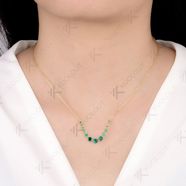 Kuololit 1.3CTW Lab Grown Emerald Necklace for Women Solid 585 14K 10K Yellow Gold Necklace for Christmas Gift Party Anniversary