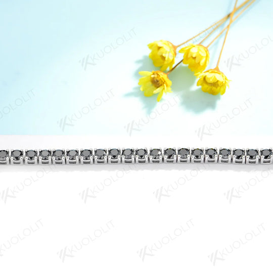 Kuololit 4.0 3.0mm Black Moissanite Tennis Bracelet for Women Men 14K 10K Yellow Gold Tennis Bracelet for Engagement Christmas