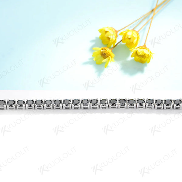 Kuololit 4.0 3.0mm Black Moissanite Tennis Bracelet for Women Men 14K 10K Yellow Gold Tennis Bracelet for Engagement Christmas