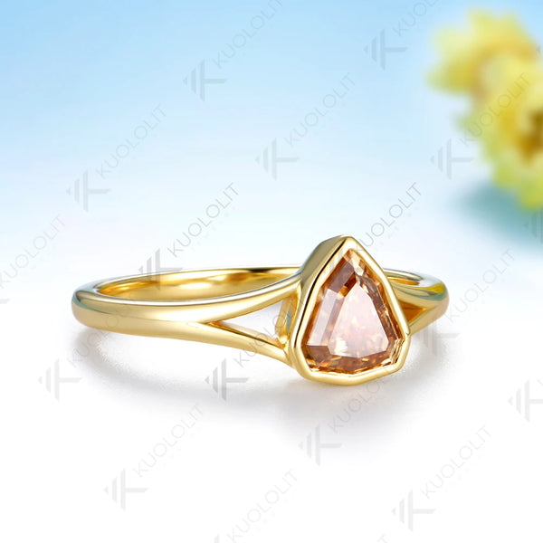 Kuololit 1CT Champagne Moissanite Shield Cut Ring for Women Solid 14K 10K Yellow Gold Engagement Ring for Christmas Gift Party