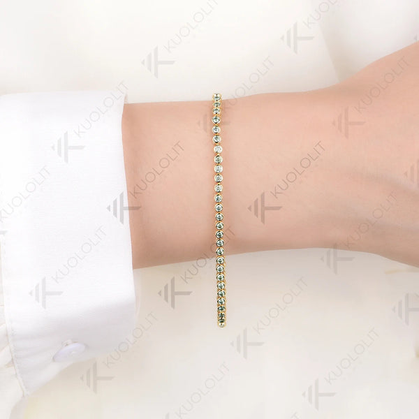 Kuololit Lab Grown Ruby Emerald Sapphire Moissanite Round 2.0MM Bracelet for Women Solid 14K 10K 585 Round D VVS1 Bracelet for Christmas