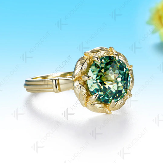 Kuololit 3CT Cyan Moissanite Custom Ring for Women Solid 14K 10K 585 Yellow Gold Jubilee Cut Engagement Ring for Christmas Gifts