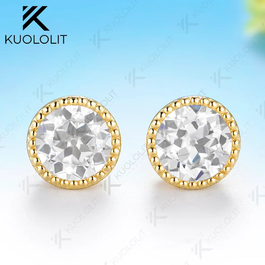 Kuololit 2.4CTW OEC Moissanite Custom Stud Earrings for Women Solid 14K 10K 585 Yellow Gold Round Cut for Christmas Gifts Party