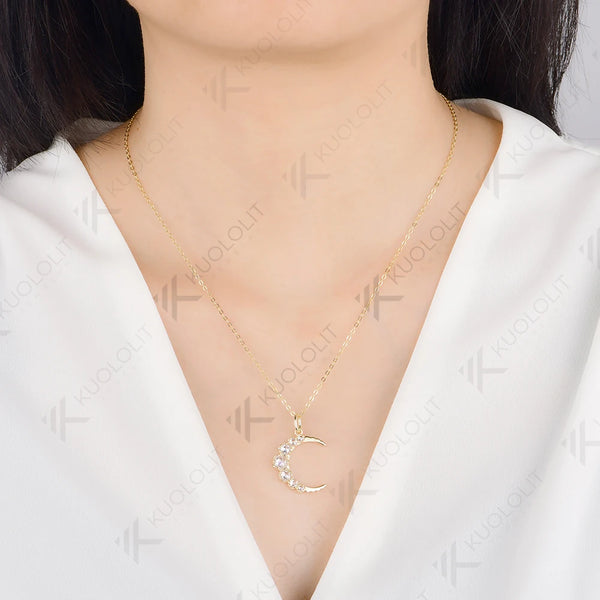 Kuololit 1.3CTW Rose Cut Moissanite Custom Necklace for Women Solid 14K 10K 925 Sliver Yellow Gold for Christmas Gifts Party