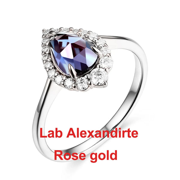 Kuololit Alexandrite Moissanite 14K 10K 585 Rose Gold Ring for Women 1.5CT Pear Cut Luxury Ring for Engagement Party Christmas