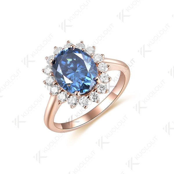 Kuololit 3CT Oval Blue Moissanite Engagement Ring for Women Soild 10K 14K Rose Gold Ring for Christmas Gifts Party Anniversary