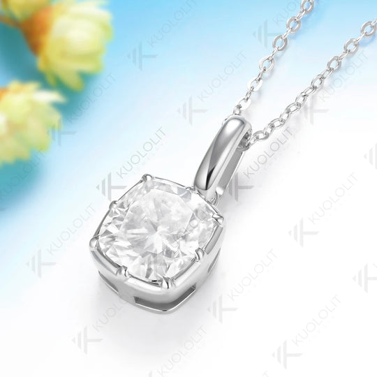 Kuololit 2.5CT Enlonged Cushion Moissanite  Necklace for Women Solid 585 14K 10K Yellow Gold  Necklace for Christmas Gifts Party