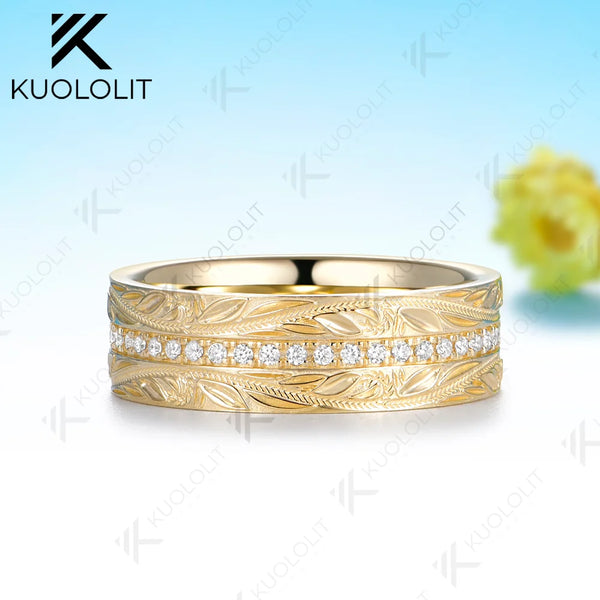 Kuololit 0.55CTW Moissanite 7mm Wedding Band Ring for Men Women Solid 14K 10K Yellow Gold