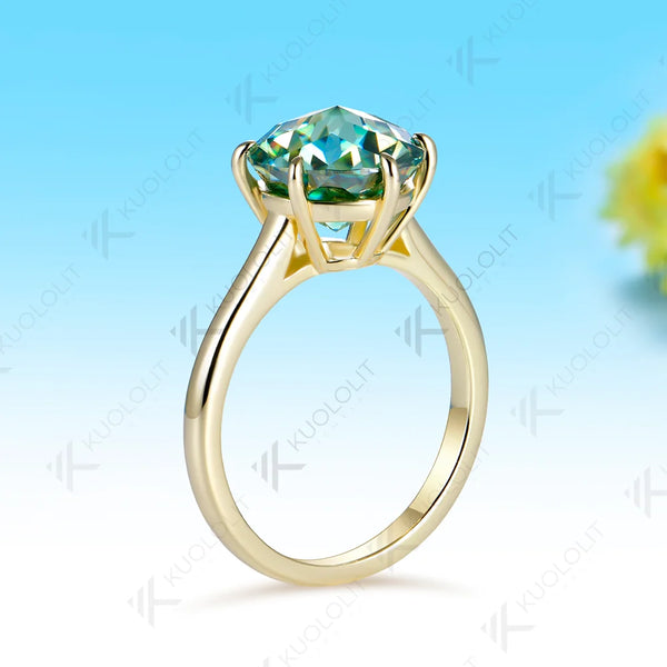 Kuololit 4CT Cyan Moissanite Custom Ring for Women Solid 14K 10K 585 Yellow Gold Jubilee Cut Engagement Ring for Christmas Gifts