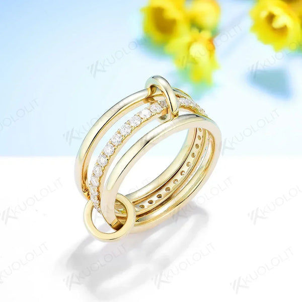 Kuololit Lab Grown Diamonds Rings for Women Men Solid 18K 14K 10K Gold Connect 3 Rings Wedding Band for Anniversary Engagement