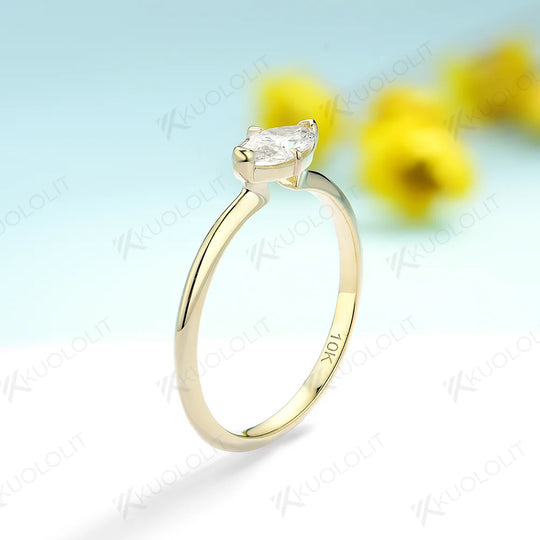 Kuololit 0.5CT Lab Grown Diamond Engagement Ring for Women Solid 18K 14K 10K 585 Yellow Gold Marquise Ring for Christmas Gifts