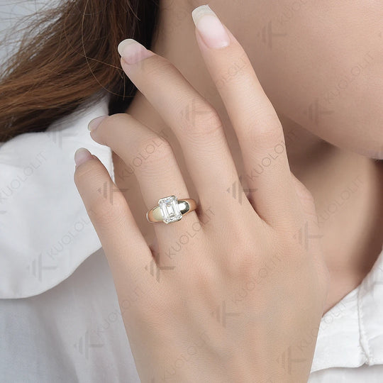 Kuololit 3CT Emerald Cut Moissanite for Men Women PT950 Solid 14K 10K 585 Yellow Gold Silver for Engagement Wedding Christmas