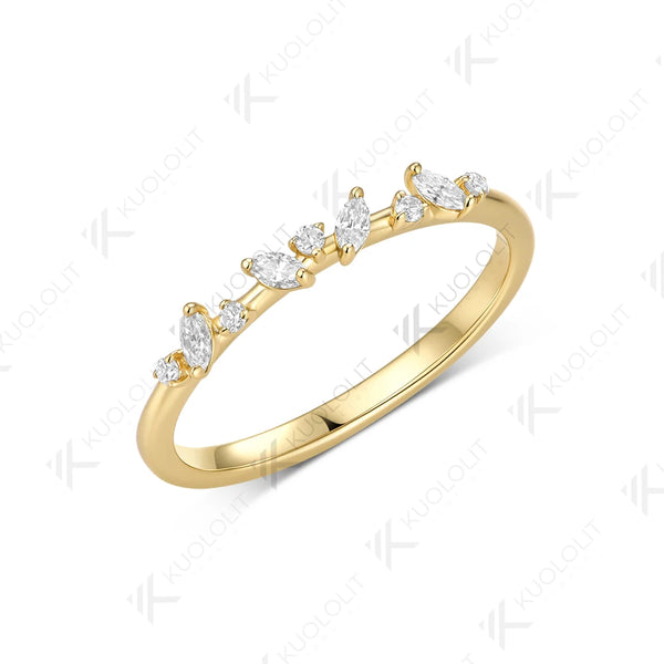 Kuololit  0.25CTW Lab Diamond Marquise Wedding Band for Women Solid 14K Yellow Gold Eternity Half Ring for Engagement Christmas