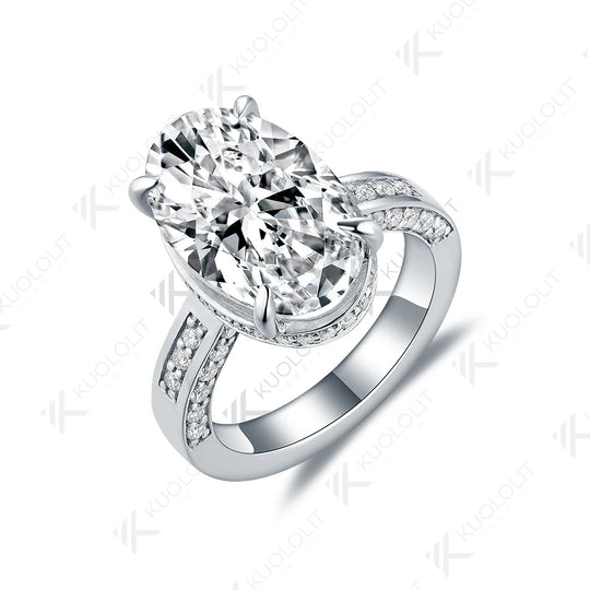 Kuololit 5CT Moissanite Rings for Women Solid 14K 10K 585 Yellow Gold Oval Cut for Engagement Wedding Christmas Gift Anniversary