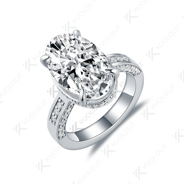 Kuololit 5CT Moissanite Rings for Women Solid 14K 10K 585 Yellow Gold Oval Cut for Engagement Wedding Christmas Gift Anniversary