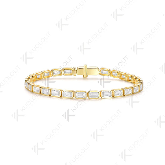 Kuololit 12CTW Emerald Cut Moissanite Custom Bracelet for Women Men 14K 10K 585 Yellow Gold for Engagement Christmas Jewelry