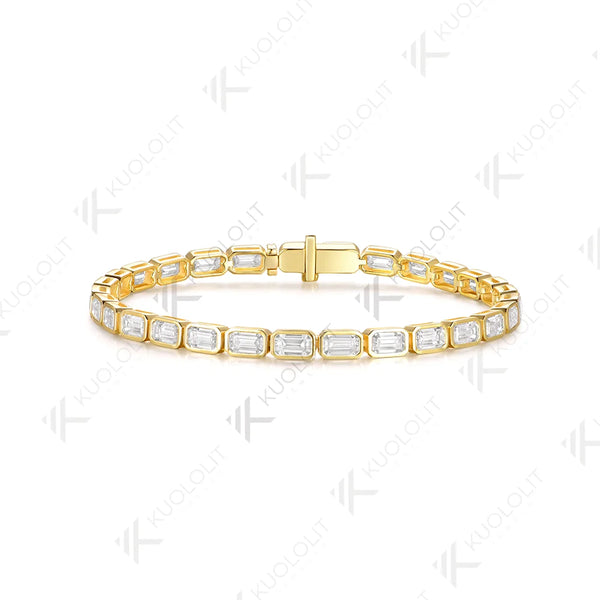 Kuololit 12CTW Emerald Cut Moissanite Custom Bracelet for Women Men 14K 10K 585 Yellow Gold for Engagement Christmas Jewelry