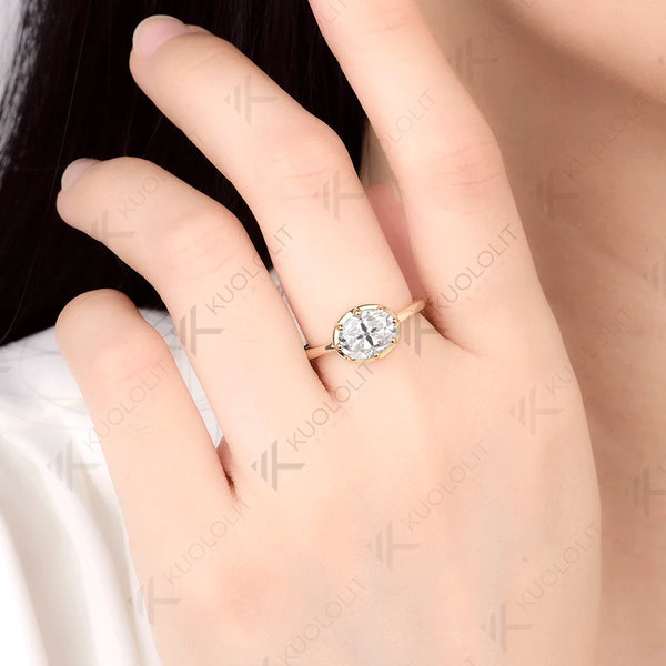 Kuololit 2CT OMC Moissanite Ring for Women Solid 14K 10K 585 Yellow Gold Engagement Ring for Christmas Gifts Party Engagement