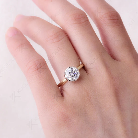 Kuololit 2CT Moissanite Ring for Women Solid 18K 14K 10K Gold Two Tone Ring for Anniversary Engagement Gifts Christmas Wedding