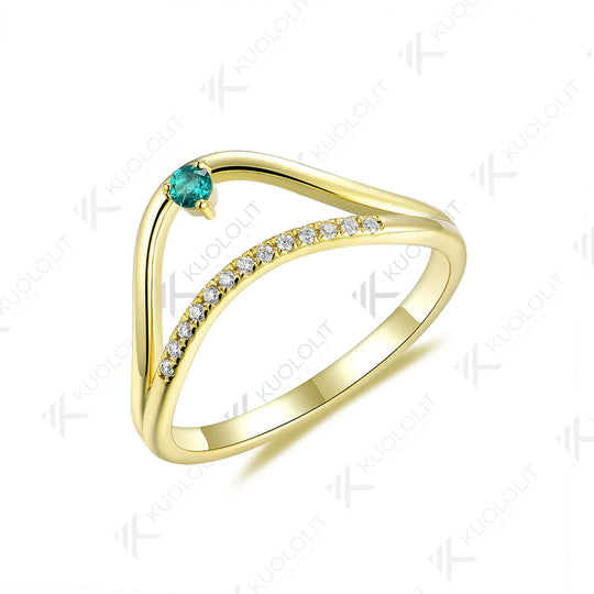 Kuololit Lab Grown Emerald Band Rings for Men Women Solid 10K 14K 18K 585 Gold Wedding Band for Engagement Party Christmas Gift