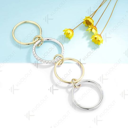 Kuololit1CTW Moissanite Stackable Rings for Women Solid14K10K 925Sliver White and Yellow Gold Two Tone Bands for Christmas Gifts