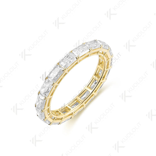 Kuololit 4.3CTW Radiant Moissanite Rings Set Ring for Women Solid 14K 10K 585 Yellow Gold Eternity Full Band for Christmas Gifts