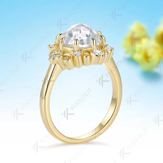 Kuololit 3CT Rose Moissanite Custom Set Ring for Women Solid 14K 10K 585 Yellow Gold Engagement Ring for Christmas Gifts Party