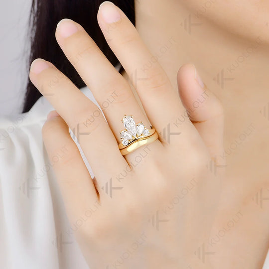 Kuololit 2.6CTW Pear Cut Moissanite Custom Ring for Women Solid 14K 10K 585 Yellow Gold Engagement Ring for Christmas Gifts