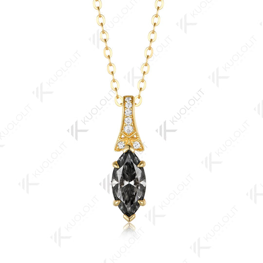 Kuololit 2CT Grey Moissanite Custom Necklace for Women Solid 585 14K 10K Yellow Gold Marquise Necklace for Christmas Gifts Party