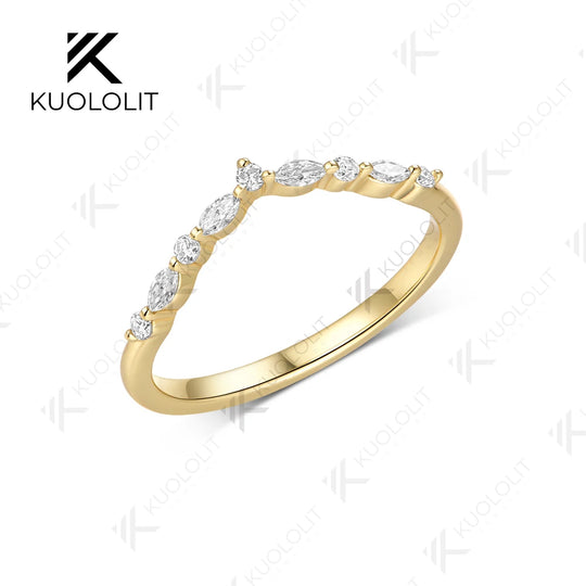 Kuololit  0.3CTW Lab Diamond  V Wedding Band for Women Solid 14K 10K Yellow Gold Eternity Marquise Ring for Engagement Christmas