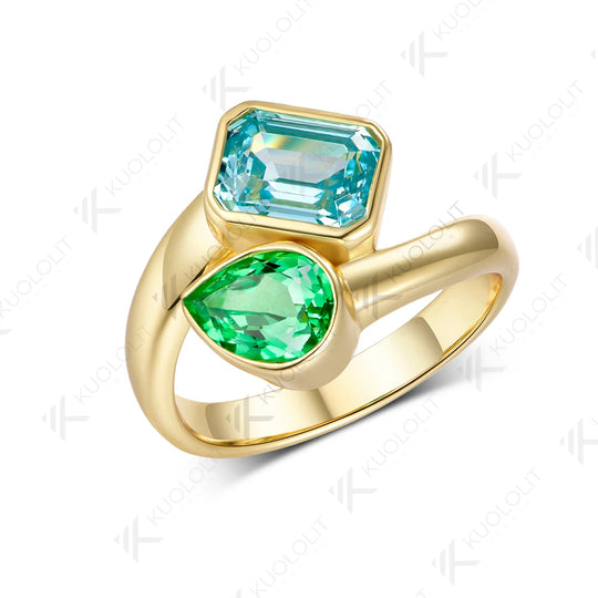 Kuololit 3.5CTW Mint Green Sapphire Paraiba Custom Ring for Women Solid 14K 10K 585 Yellow Gold Ring for Christmas Engagement