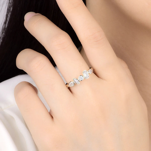 Kuololit 1.4CTW Moissanite Custom Set Ring for Women Solid 14K 10K 585 Yellow Gold Eternity Half Band for Christmas Gifts Party
