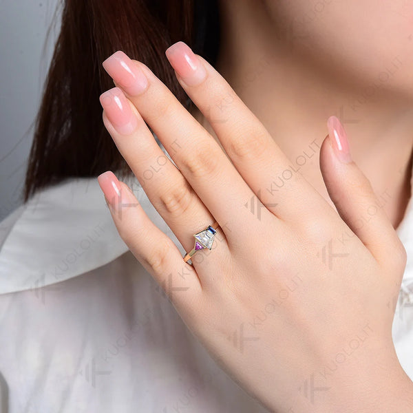 Kuololit Lab Grown Sapphire Moissanite Gemstone Engagement Ring for Women Solid 18K14K 10K 585 Yellow Gold Ring for Christmas