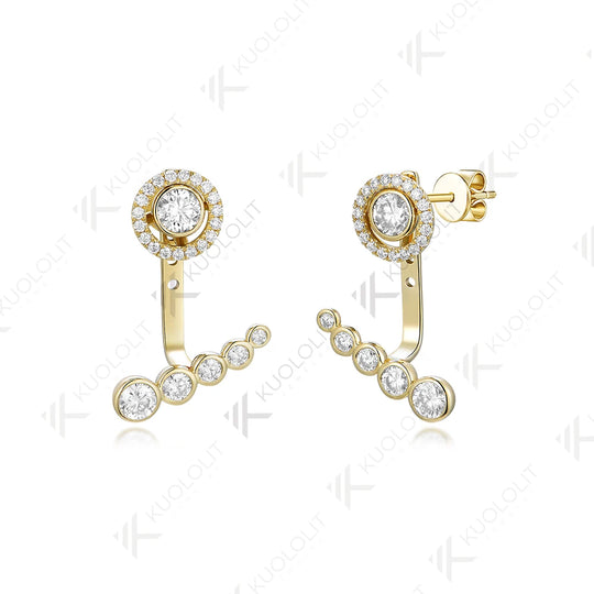 Kuololit Moissanite Stub Earrings for Women Solid 18K 14K 10K Yellow Gold Jacket Earring for Party Christmas Classic Engagement