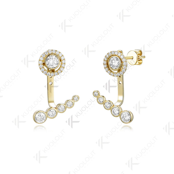 Kuololit Moissanite Stub Earrings for Women Solid 18K 14K 10K Yellow Gold Jacket Earring for Party Christmas Classic Engagement