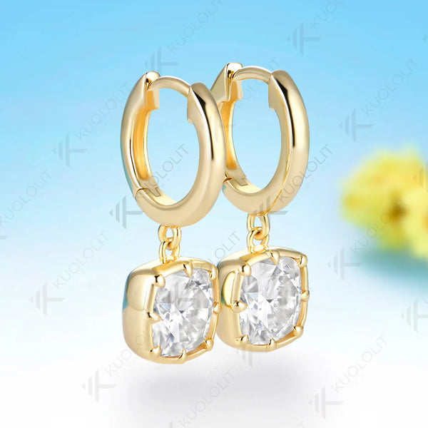 Kuololit 5CTW Cushion Cut Moissanite Earrings for Women Solid 14K 10K Yellow Gold Cushion Cut Clip Earrings for Christmas Gifts