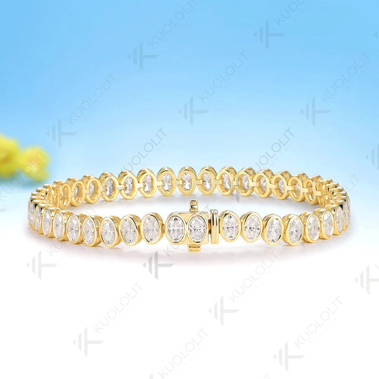 Kuololit 12.6CTW Oval Cut Moissanite Custom Bracelet for Women Men 14K 10K 585 Yellow Gold  Bracelet for Engagement Christmas