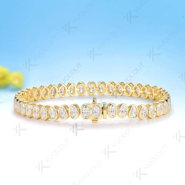 Kuololit 12.6CTW Oval Cut Moissanite Custom Bracelet for Women Men 14K 10K 585 Yellow Gold  Bracelet for Engagement Christmas