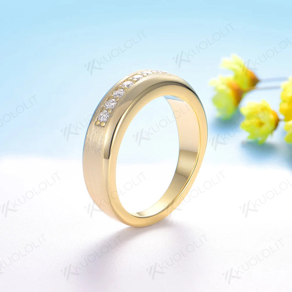 Kuololit PT900 0.27CTW Lab Grown Diamond Brushed Band for Men Women Solid Platinum 900 Gold for Engagement Wedding Band Christmas