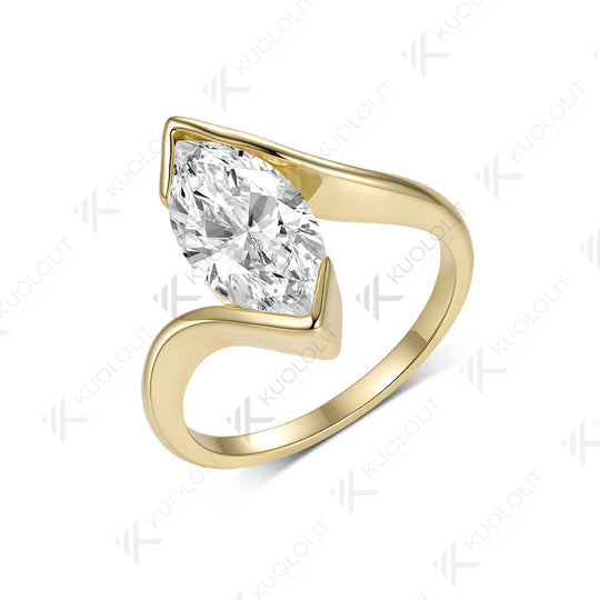 Kuololit 3CT Marquise Cut Moissanite Custom Ring for Women Solid 14K 10K  Yellow Gold Pear for Anniversary Christmas Gifts