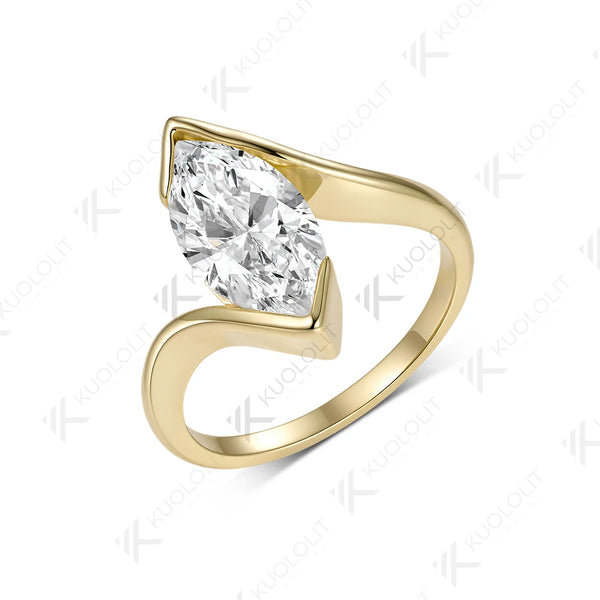 Kuololit 3CT Marquise Cut Moissanite Custom Ring for Women Solid 14K 10K  Yellow Gold Pear for Anniversary Christmas Gifts