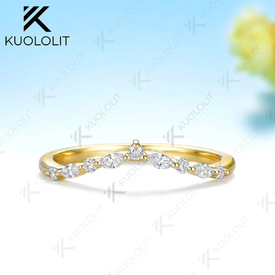 Kuololit  0.3CTW Lab Diamond  V Wedding Band for Women Solid 14K 10K Yellow Gold Eternity Marquise Ring for Engagement Christmas