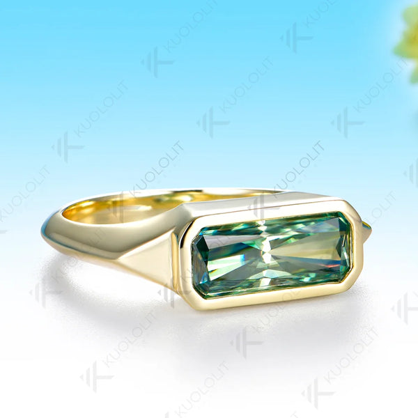 Kuololit 2CT Cyan Moissanite Custom Ring for Women Solid 14K 10K 585 Yellow Gold Radiant Cut for Engagement Christmas Gifts