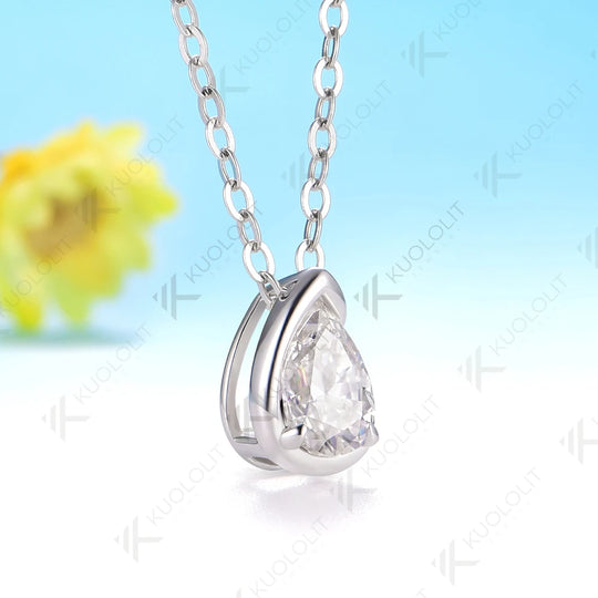 Kuololit 0.5CT Pear Moissanite Necklace for Women Men for Women Solid 14K 10K 585 Yellow Gold Necklace for Christmas Gifts