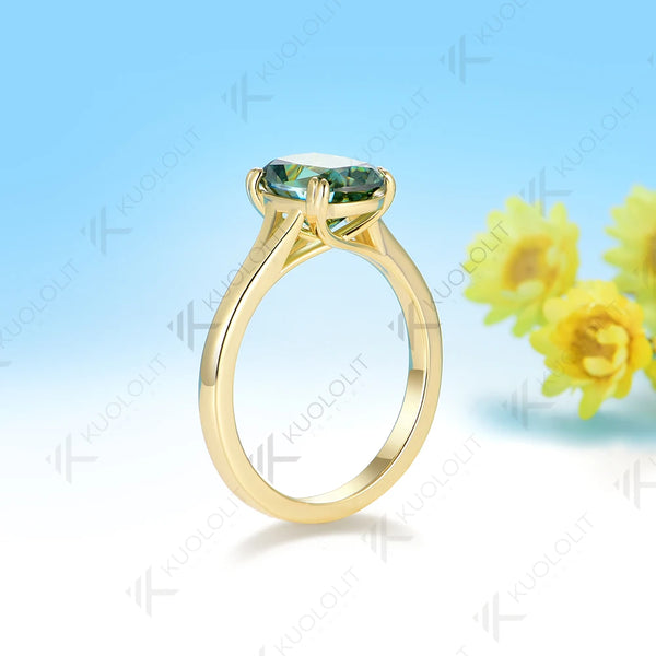 Kuololit 3CT OMC Champagne Cyan Moissanite Set Ring for Women Solid 14K 10K 585 Yellow Gold Engagement Ring for Christmas Gift Anniversary