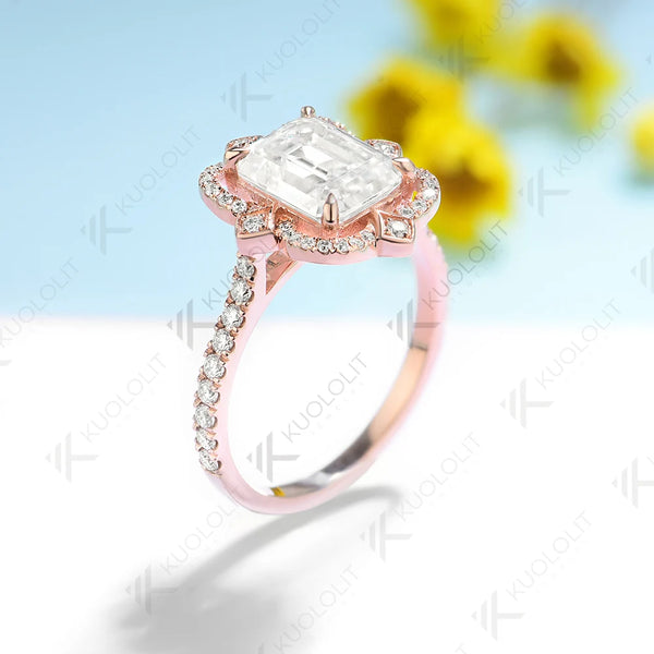 Kuololit 3CT Moissanite Engagement Ring for Women Solid 18K 14K 10K 585 Yellow Gold Emerald Ring for Anniversary Christmas Gifts