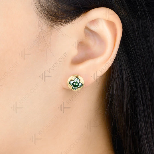 Kuololit 3CTW Four Leaf Clover Cut Unique Earrings for Women Solid 14K 10K 585 Yellow Gold Earring for Christmas Gifts Party New