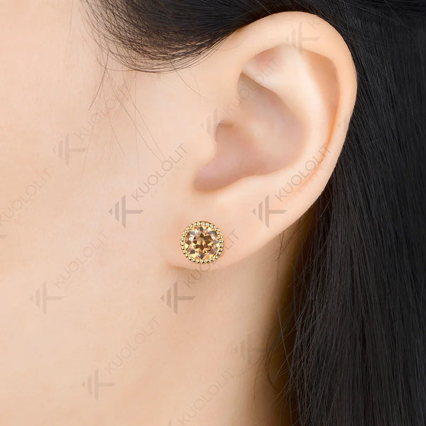 Kuololit 2.4CTW Champagne Moissanite Custom Stud Earrings for Women Solid 14K 10K 585 Yellow Gold  for Christmas Gifts Party