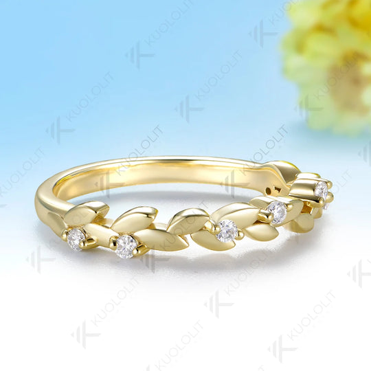 Kuololit 0.1CTW Lab Grown Diamonds Wheat Ear Custom Ring for Women Solid 14K 10K Yellow Gold Band for Anniversary Christmas Gift